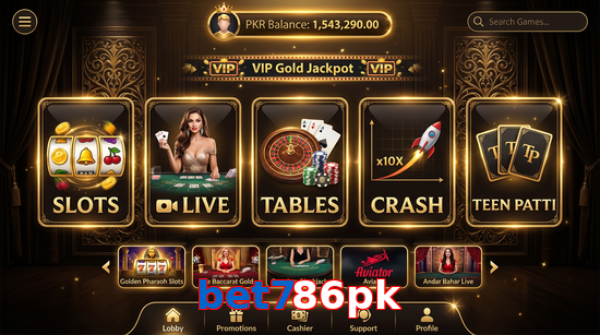 Main screen of Bet786pk casino page for PK players